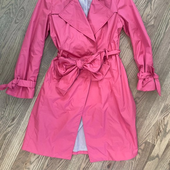 COLE Haan pink double breasted raincoat/trench coat with ties on sleeves, size M - Picture 3 of 15